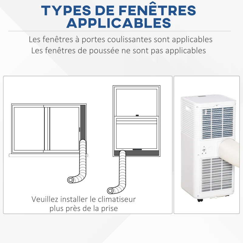 HOMCOM Climatiseur mobile 10000 BTU/H débit d'air 360 m³/h, minuterie 24H et télécommande, capacité max. de 30 m² blanc