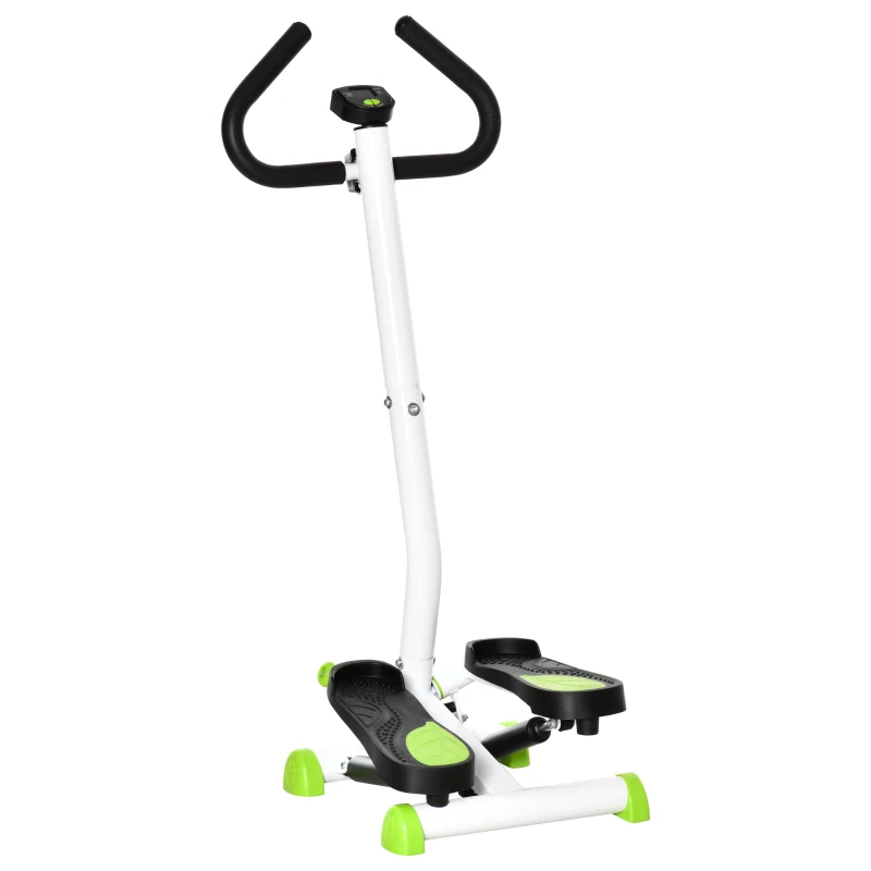 HOMCOM Stepper con Manubrio, Pedali Antiscivolo e Monitor LCD, in Acciaio e ABS, 55x44x108 cm, Bianco Nero e Verde