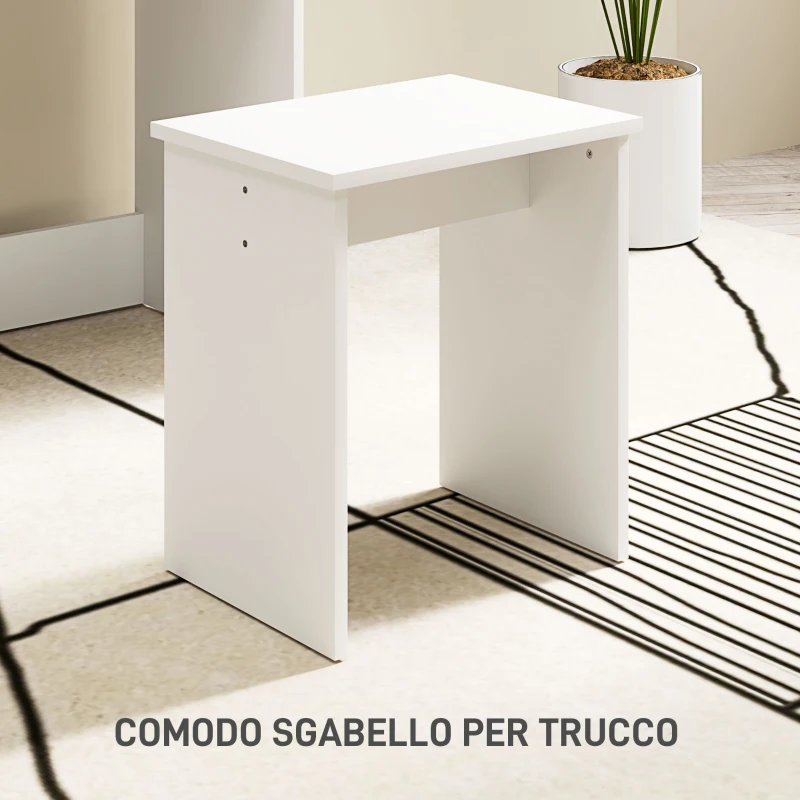 HOMCOM Tavolo da Trucco a 3 Ripiani e Cassetti con Specchio e Sgabello, in Truciolato, 75x40x137 cm, Bianco