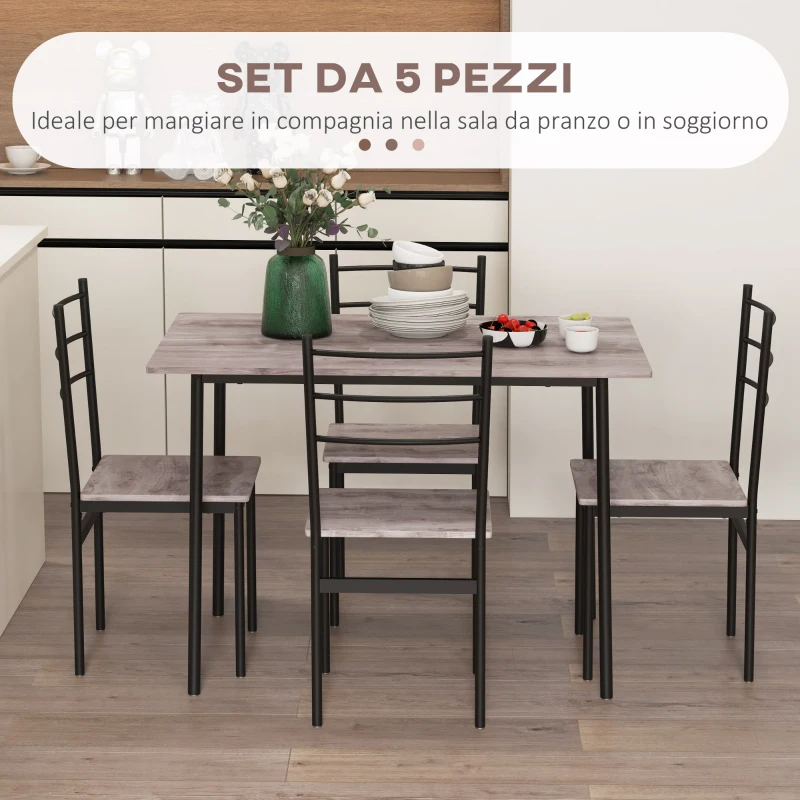 HOMCOM Set Tavolo e Sedie 5 Pezzi Salvaspazio con Tavolo da Cucina Rettangolare e 4 Sedie Moderne, in MDF e Acciaio