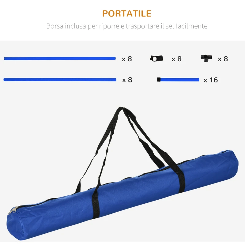 PawHut Set di 4 Ostacoli Agility Dog per Addestramento Cani ad Altezza Regolabile con Borsa da Trasporto Inclusa, 99x65x94cm, Blu