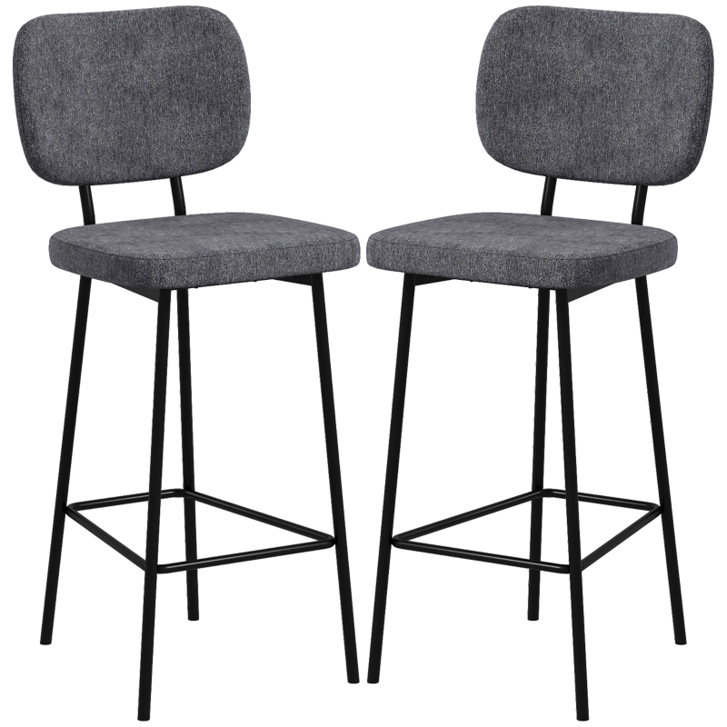 HOMCOM Lot de 2 tabourets de bar, chaises de bar en velours avec dossier, repose-pieds, hauteur réglable et pivotante gris | France