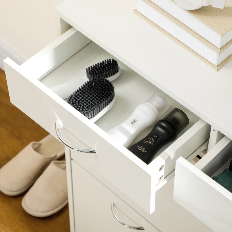 HOMCOM Meuble à chaussures 2 tiroirs et 2 portes abattantes avec étagère réglable 80 x 30 x 91,5 cm poignées alu. naturel