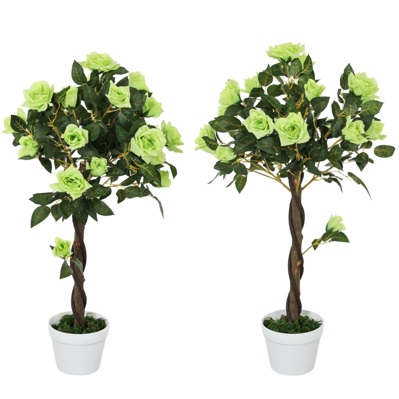 Outsunny Set of Two Faux Rose Trees - Green