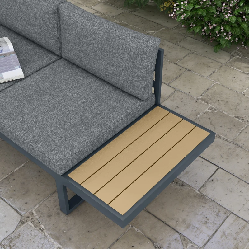 Outsunny Ensemble salon de jardin d'angle design 5 places coussins table basse alu. gris anthracite et imitation bois