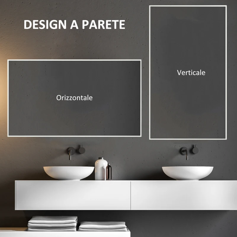 kleankin Specchio da Bagno Rettangolare in Truciolato e Vetro con Design a Parete, 104x60 cm, Bianco e Argento