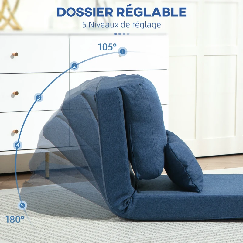 HOMCOM Chauffeuse canapé-lit convertible fauteuil 1 place avec 1 coussin avec dossier réglable, bleu foncé