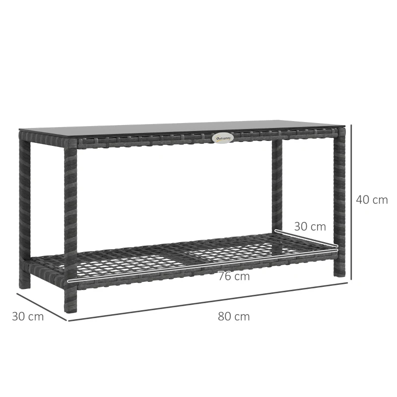 Outsunny Table d'appoint de jardin table basse rectangulaire en résine tressée plateau verre trempé dim. 80L x 30l x 40H cm gris