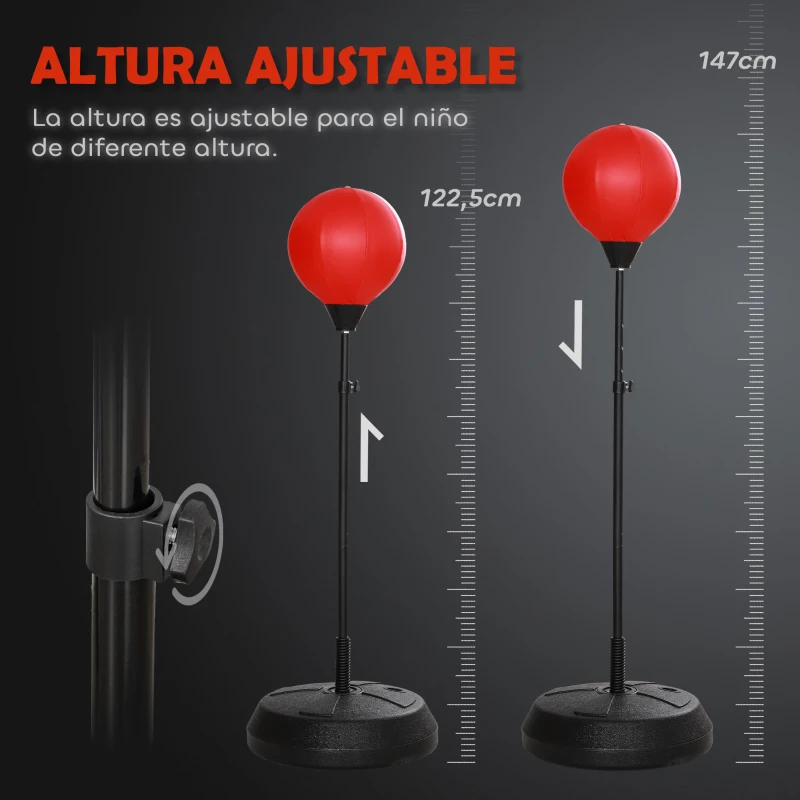AIYAPLAY Saco de Boxeo para Niños de +5 Años con Guantes de Boxeo Altura Ajustable de 122,5-147 cm y Base Rellenable Rojo