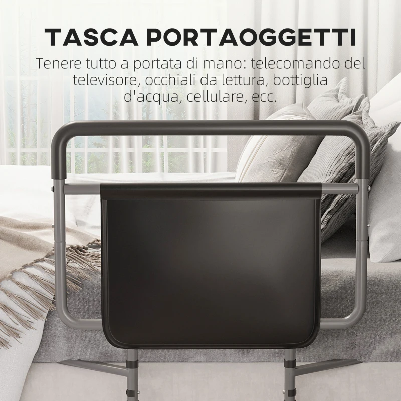 HOMCOM Sponda Letto per Anziani e Disabili con 8 Altezze Regolabili e Tasca Portaoggetti, Grigio