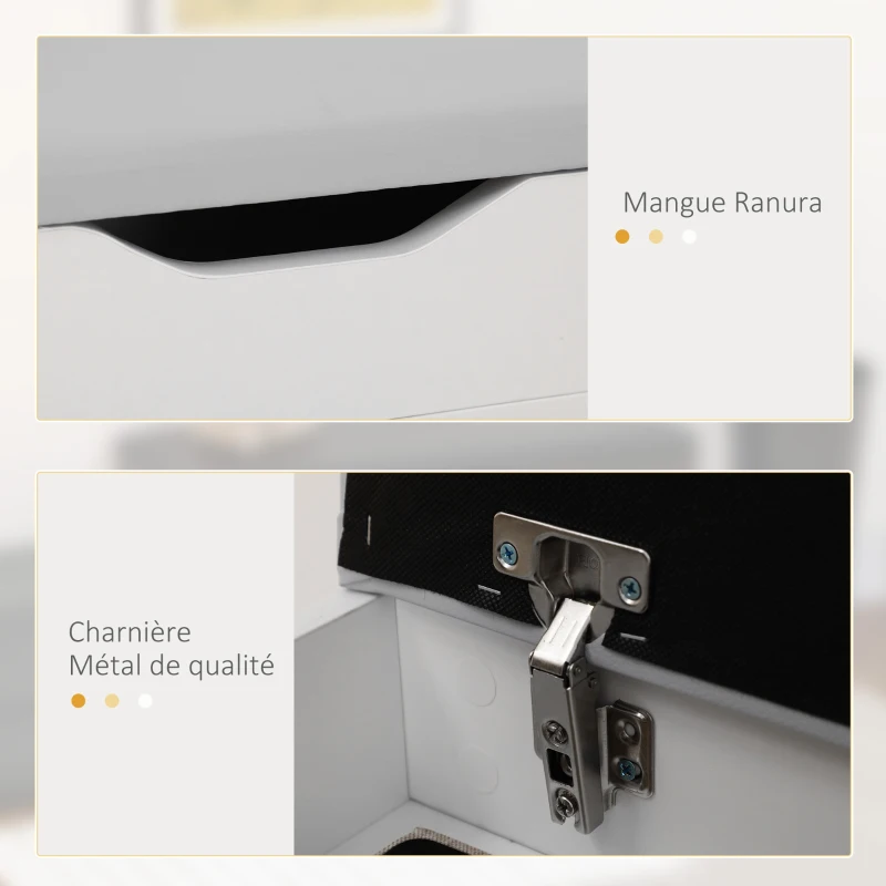 HOMCOM Meuble Chaussures Banc à Chaussures 2 Niveaux Rangement, Niche + Coffre intégré avec Coussin Blanc