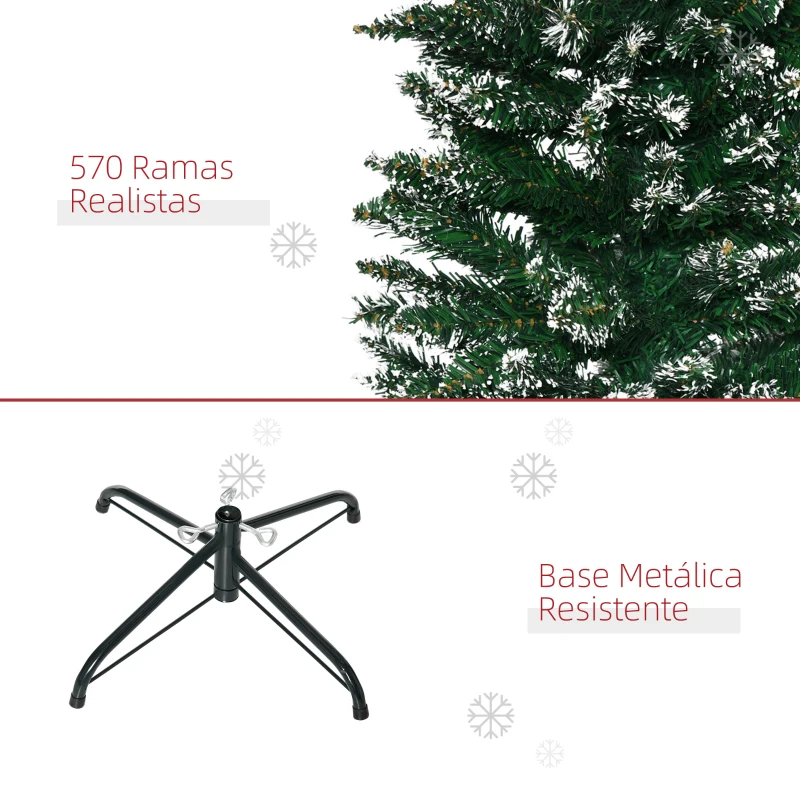 HOMCOM Árbol de Navidad Estrecho 190 cm con 570 Ramas y Soporte de Metal Árbol Navideño para Salón Interior Verde