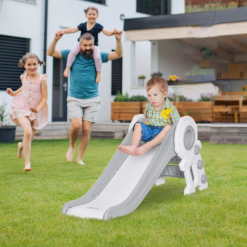 HOMCOM Folding Kids Slide Freestanding Slider for Toddler Climber Indoor Outdoor Playset Exercise Toy Activity Center for 1-3 Years, Cartoon Astronaut Shaped Grey