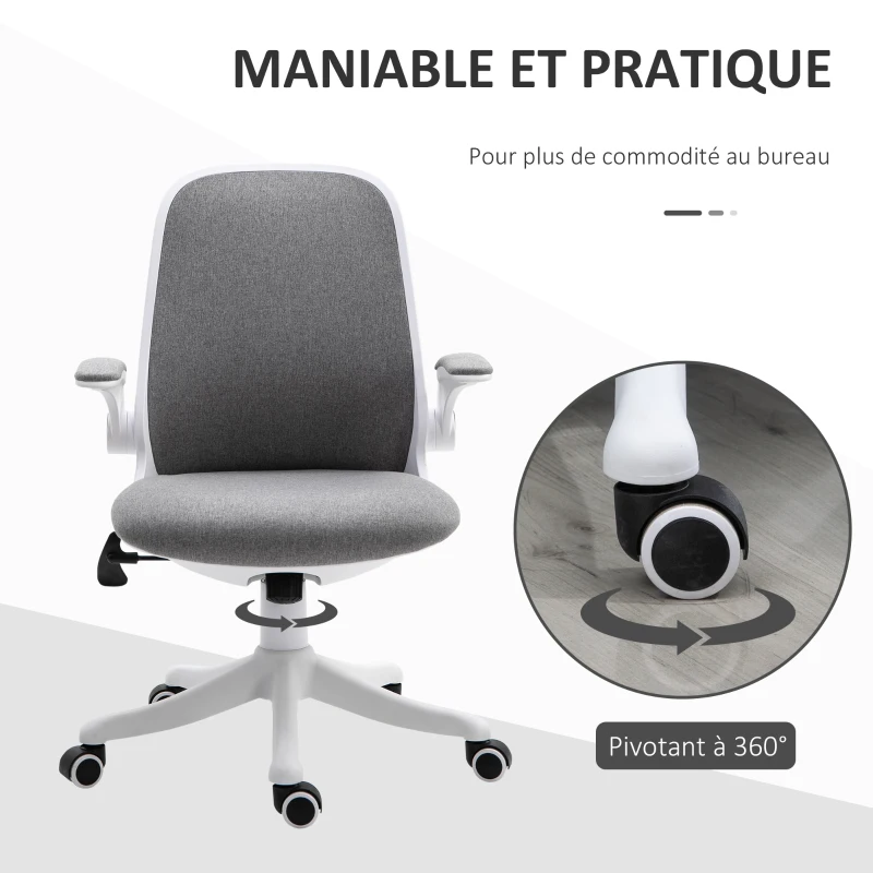 Vinsetto Chaise de bureau fauteuil de bureau tissu lin hauteur réglable pivotante 360° accoudoirs relevables support lombaires réglable gris