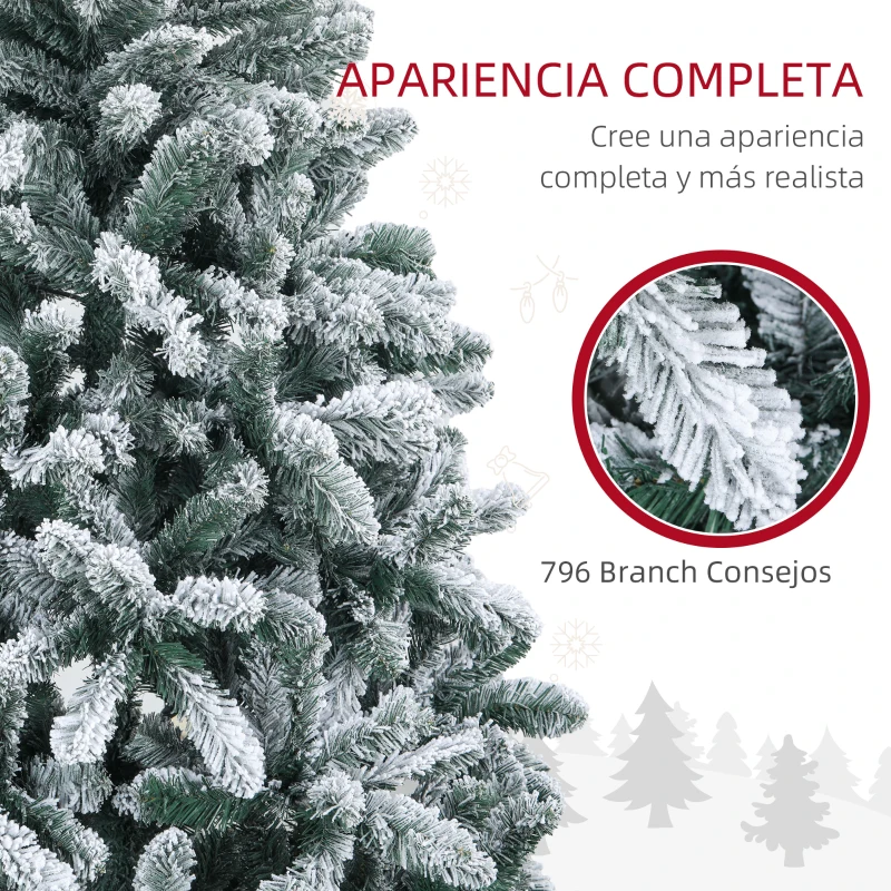 HOMCOM Árbol de Navidad Artificial Nevado 180 cm con 796 Ramas y Soporte de Metal Árbol Navideño Nevado para Interior Verde