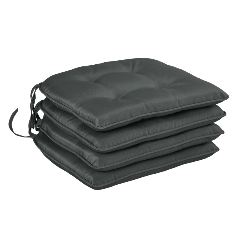 Outsunny Lot de 4 Coussins de chaise de jardin capitonné Rembourrage 4 cm Tissu Polyester dim. 43L x 41l cm Gris foncé
