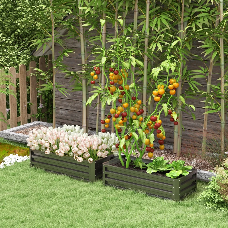 Outsunny Set of Two 110 x 50cm Steel Planter Boxes -  Dark Grey