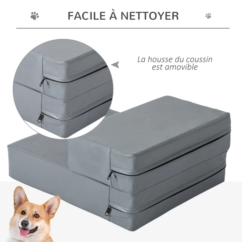 PawHut Escalier coussin 2 en 1 pour chien animaux déhoussable revêtement revêtement synthétique gris foncé