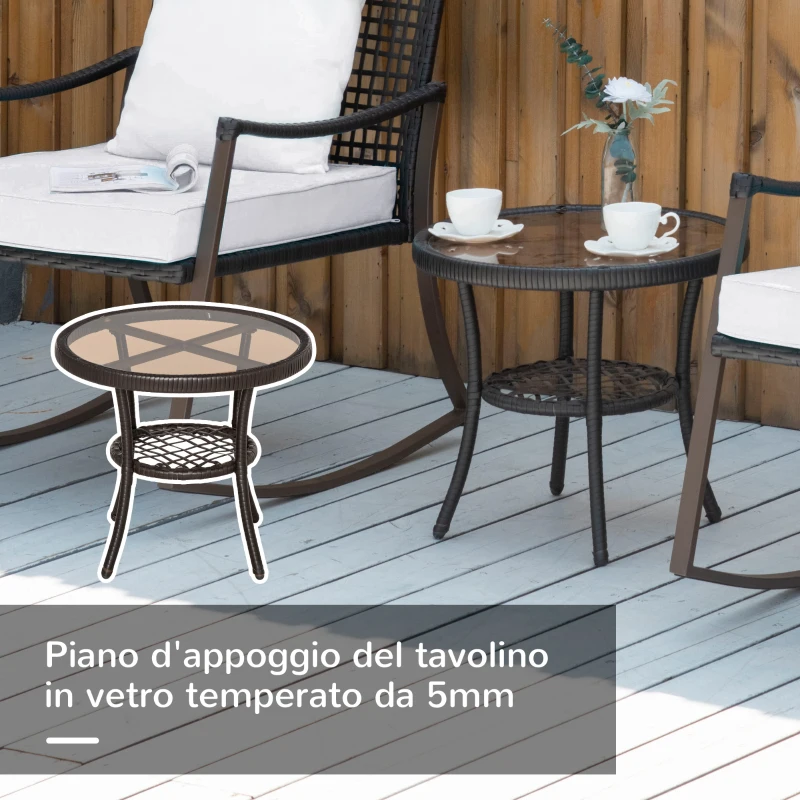Outsunny Set 2 Sedie a Dondolo da Giardino con Tavolino con Cuscini Esterno Rattan Marrone