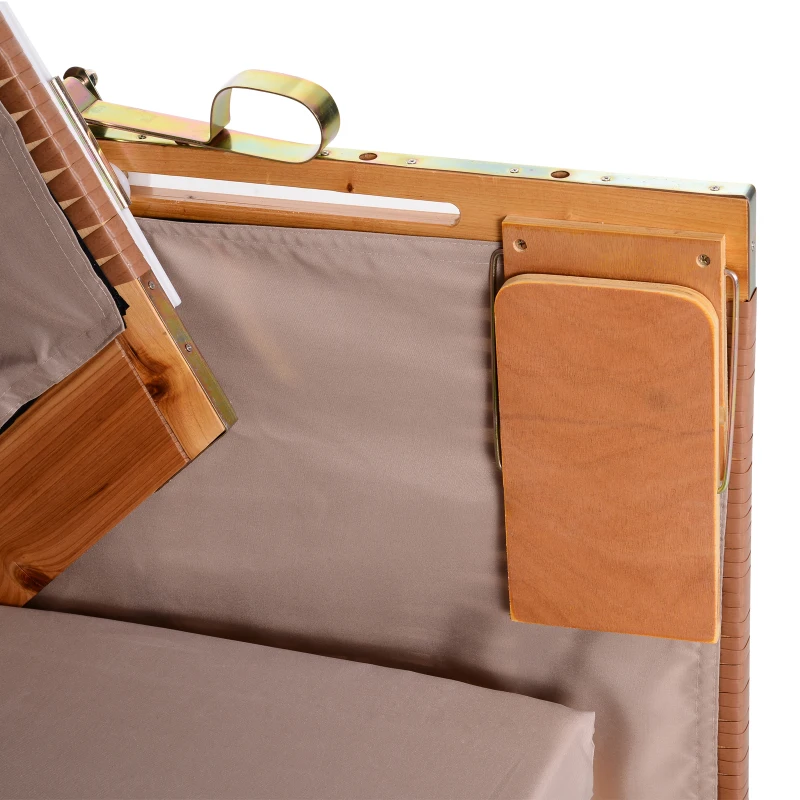 Outsunny Corbeille de plage 2 places - Cabine chaise de plage inclinable - abri plage strandkorb - coussins, repose-pieds, tablettes, pare-soleil - bois résine tressée polyester taupe