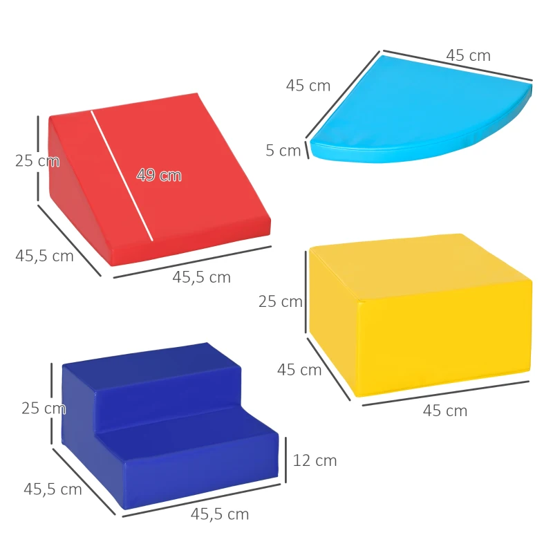 HOMCOM 4 Blocs de construction XL - modules de motricité - jouets éducatifs - parcours motricité enfant mousse EPE polyuréthane, bleu, jaune, rouge