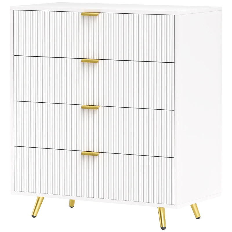 HOMCOM Elegant Four-Drawer Bedside Table - White