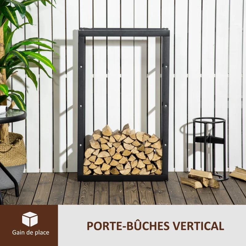 HOMCOM Range bûches Etagère porte bois de cheminée porte-bûches design contemporain charge max. 100 Kg dim. 60L x 25l x 100H cm métal noir