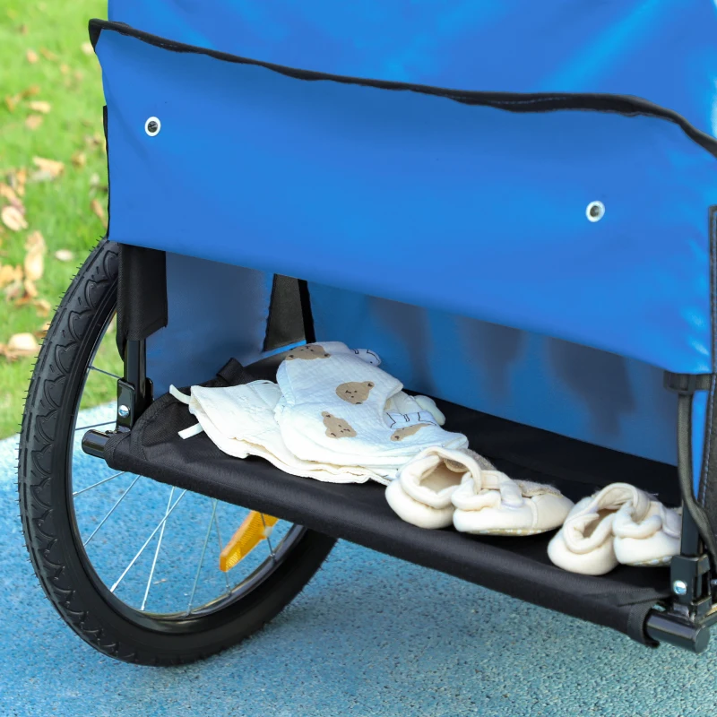 HOMCOM Remolque de Bicicleta para Niños +18 Meses con Cinturón de Seguridad Sistema de Amortiguador Azul