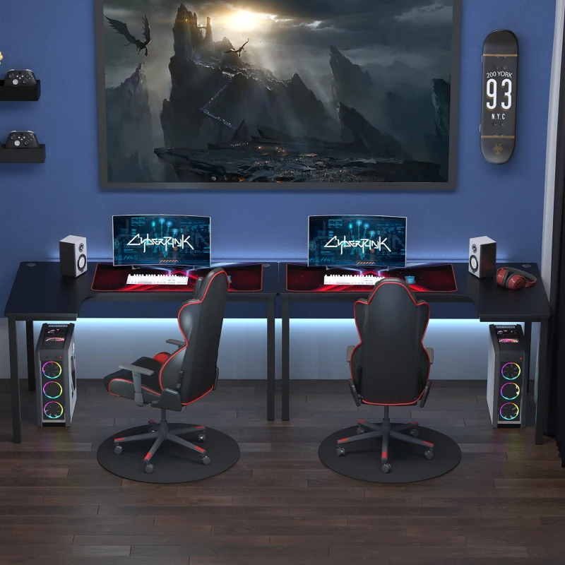 HOMCOM L-Shaped Gaming Desk, Computer Corner Desk, Home Office Workstation with Cable Management, 145 x 81 x 76cm, Black, Right
