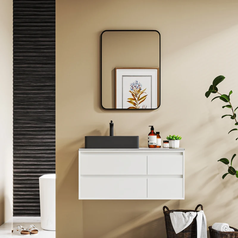 HOMCOM Espejo de Baño Rectangular con Marco Metálico Espejo Decorativo para Dormitorio Comedor o Entrada 60x80 cm Negro