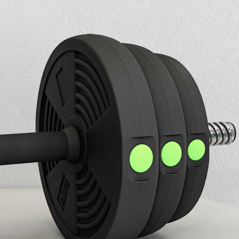 SPORTNOW Kit de Mancuernas 30kg 2 en 1 con Barra de Pesas Mango Antideslizante para Entrenamiento de Fuerza Negro Verde