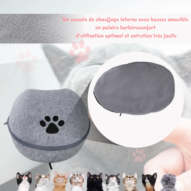 PawHut Coussin chauffant chat panier chat grand confort dim. 47L x 38l x 24H cm température max. 40°C polyester gris