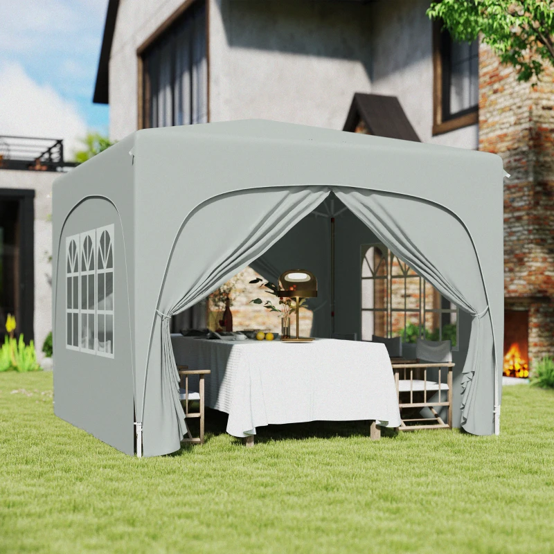 Outsunny 3 x 3m Pop-Up Gazebo Shelter, with Accessories - Light Grey