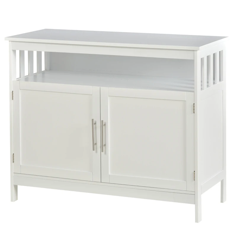 HOMCOM Kitchen Console Table/Buffet Sideboard/Wooden Storage Table with 2-Level Cabinet and Open Shelf, White