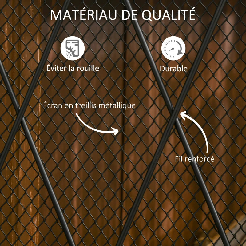 HOMCOM Grille de protection pour cheminée 120 x 79 cm - pare-feu pour cheminée ou poêle - pare-étincelles - barrière de sécurité - 3 volets pliables et porte - métal noir