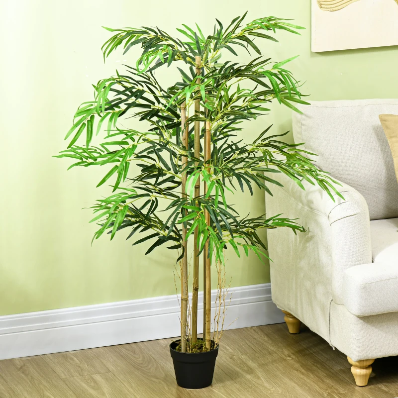 Outsunny Bambou Artificiel XXL 1,15H m arbre artificiel 730 Feuilles denses réalistes Pot Inclus Noir Vert