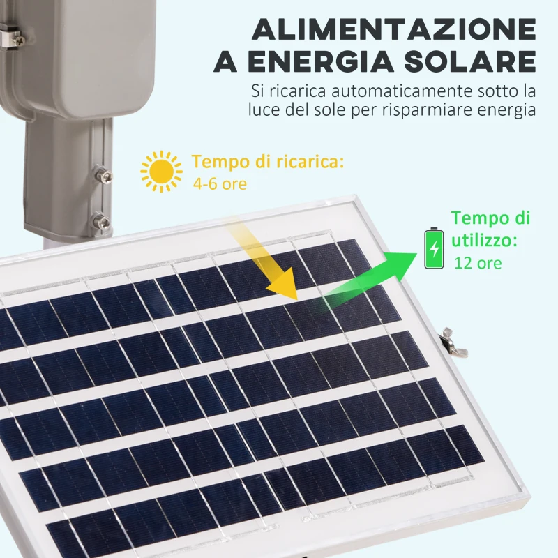 Outsunny Lampada Solare da Giardino a LED, Luce Regolabile e Timer con Telecomando, 68x37x16cm, Nero
