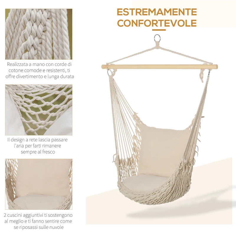 Outsunny Amaca da Giardino in Corda Shabby Chic per Interni ed Esterni Bianca