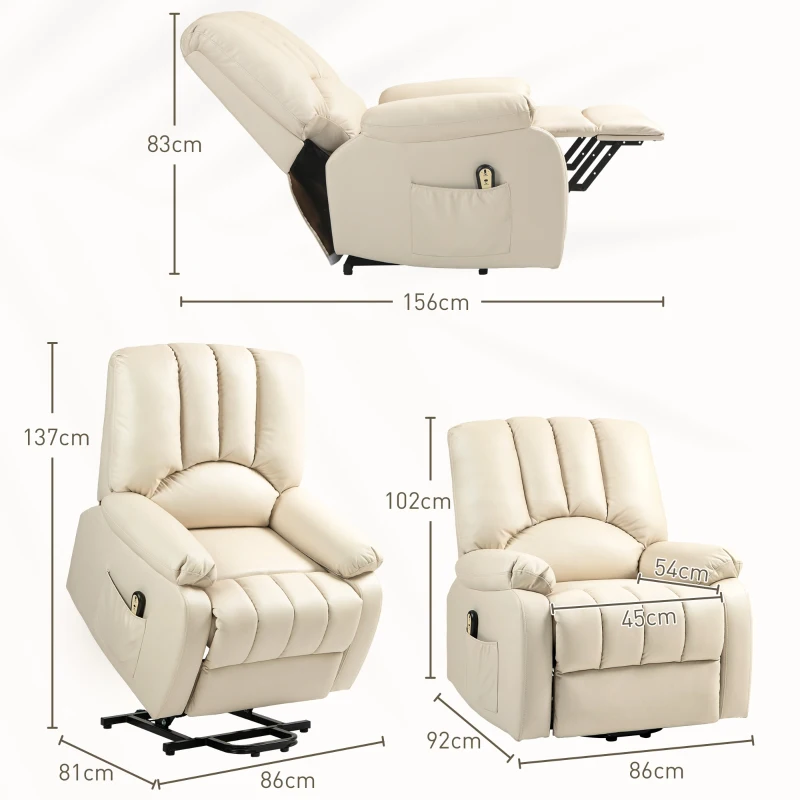 HOMCOM Fauteuil relax inclinable électrique releveur avec repose-pied et télécommande 86 x 92 x 102 cm Beige