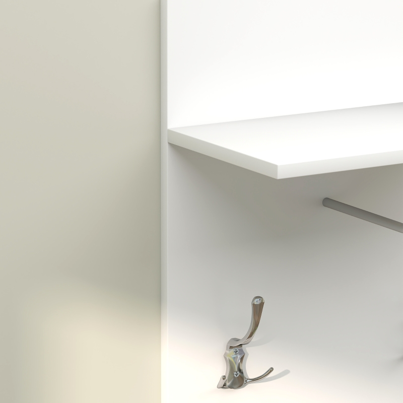 HOMCOM Porte-manteau mural meuble d'entrée avec étagère, 2 crochets et barre en aluminium, pour entrée, couloir, chambre