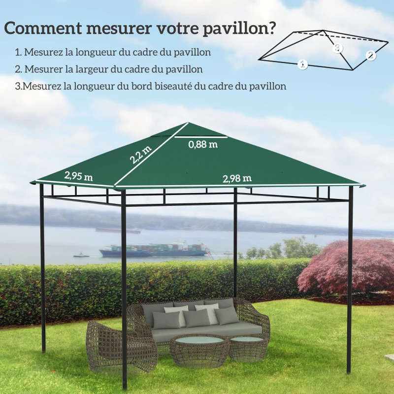 Outsunny Toile de rechange pour pavillon toit de remplacement gazebo tissu polyester haute densité 180 g/m² anti-UV 3 x 3 m vert