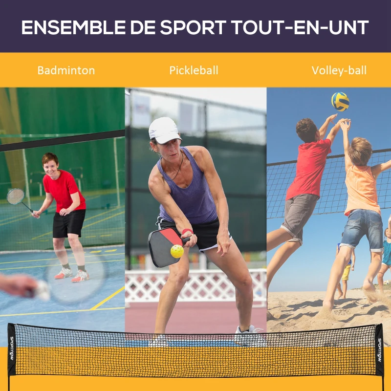 SPORTNOW Ensemble set complet de badminton, pickleball et volleyball, 3 en 1, jeux sport extérieur avec filet hauteur réglable
