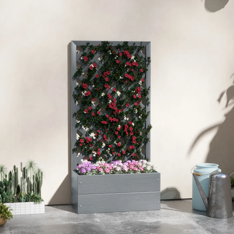 Outsunny Fioriera con Grigliato Posteriore e Fessura di Drenaggio, in Legno Composito, 65x33.5x135 cm, Grigia