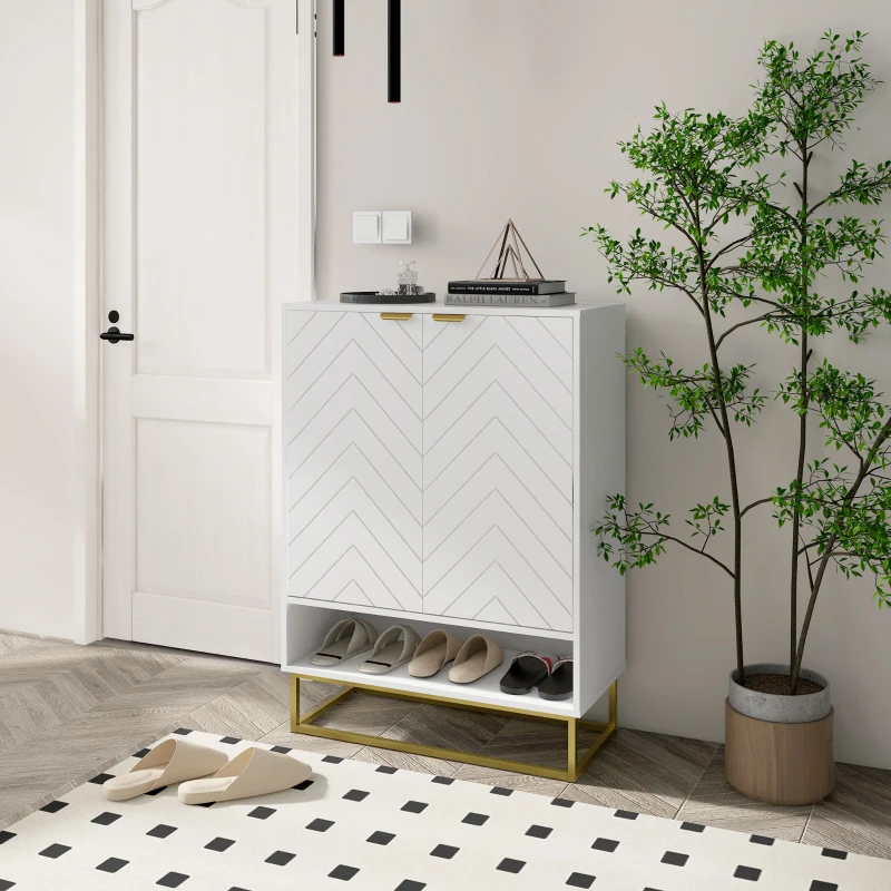 HOMCOM Shoe Storage Cabinet, Modern Shoe Cupboard with Open Shelf, Adjustable Shelf, 6 Vents, Shoe Rack for 12 Pairs of Shoes