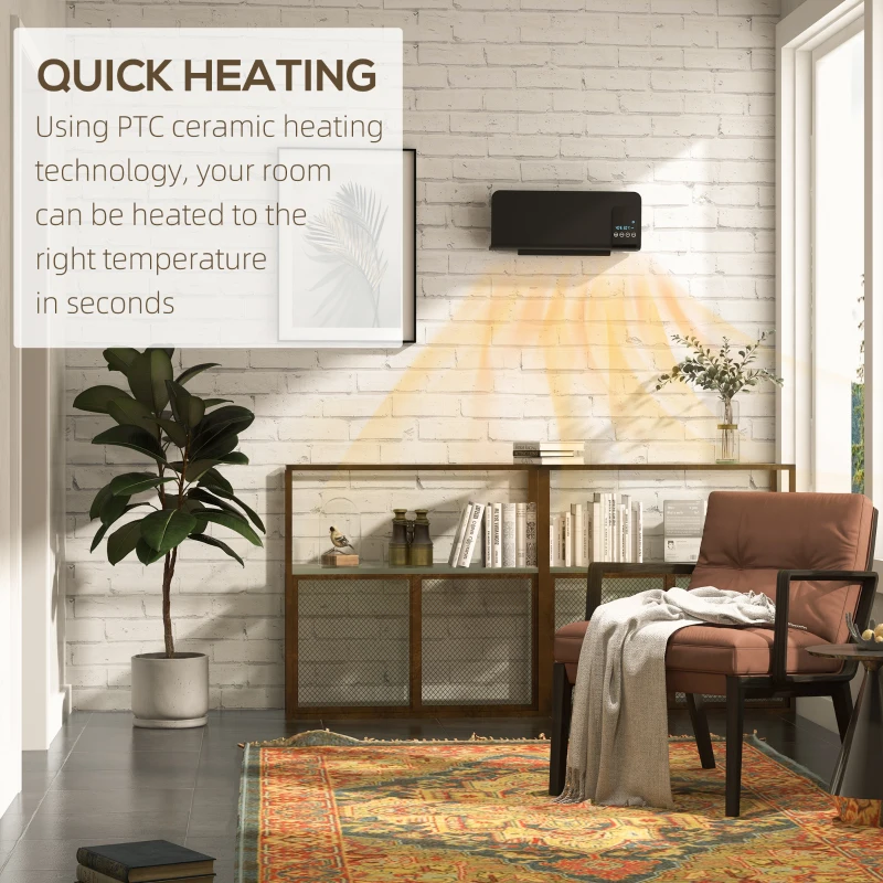 HOMCOM 2000W Wall Mounted Heater, 18-45°C Temperature, Black