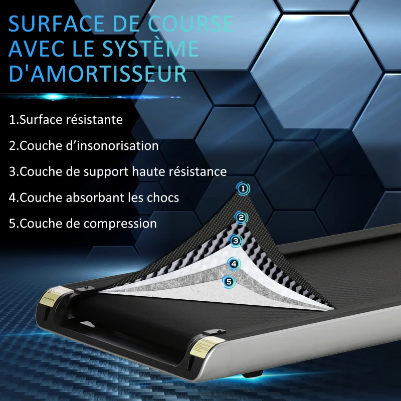 HOMCOM Tapis de course électrique pliable 1-15 km/h 735 W tapis roulant écran LED support tablette port USB bande extra-large antidérapant acier PP ABS 158 x 81 x 25 cm noir et argent