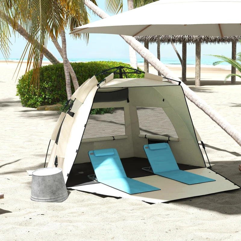 Outsunny Three-Man UPF15+ Beach Tent, with Extended Floor - Green