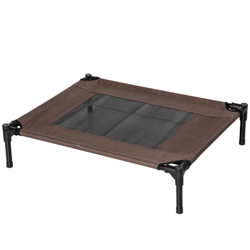 PawHut Cama Elevada para Perros Gatos Portátil Cama para Mascotas con Zona de Malla Transpirable y Tela Oxford para Interior Exterior 76x61x18 cm Marrón