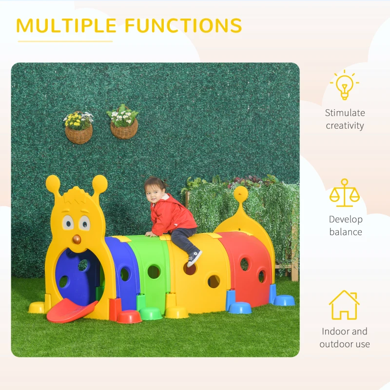 Outsunny Play Tunnel, Caterpillar Tunnel for Kids, Toddler Play Structure for Ages 3-6 Years, Indoor, Outdoor - Multicoloured