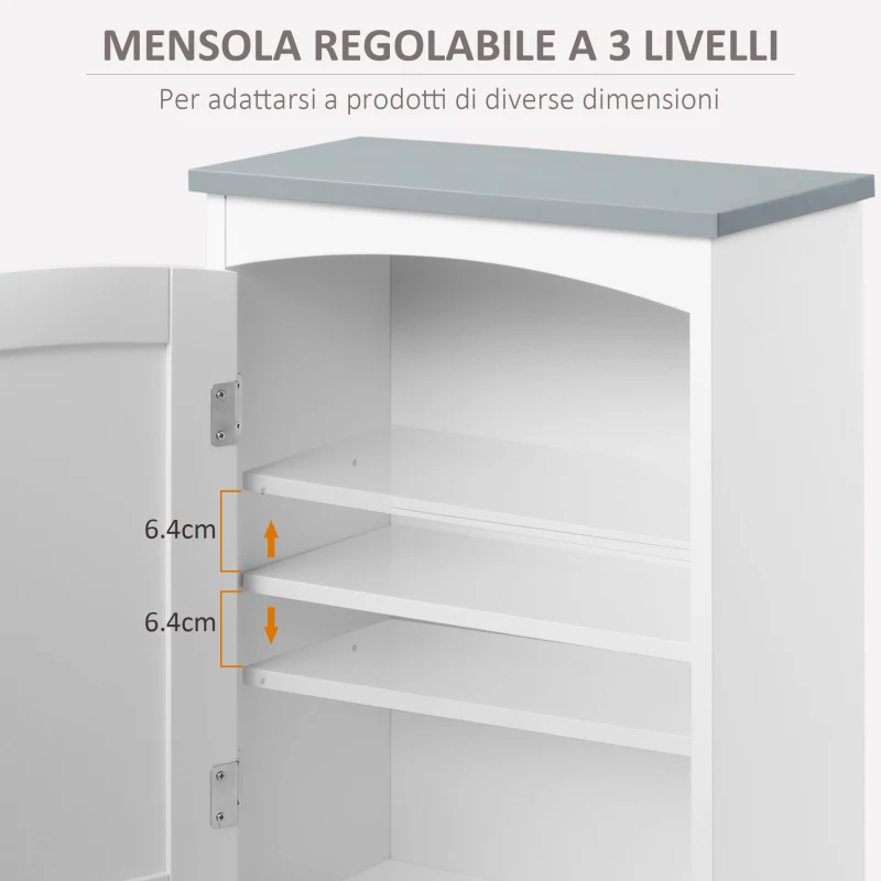 kleankin Mobile Pensile Bagno a un'Anta con Mensola Regolabile, 41x18.5x52cm, Bianco e Grigio